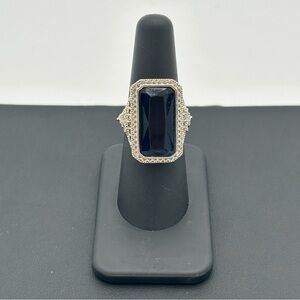 Sterling Silver Dark Blue Crystal Ring